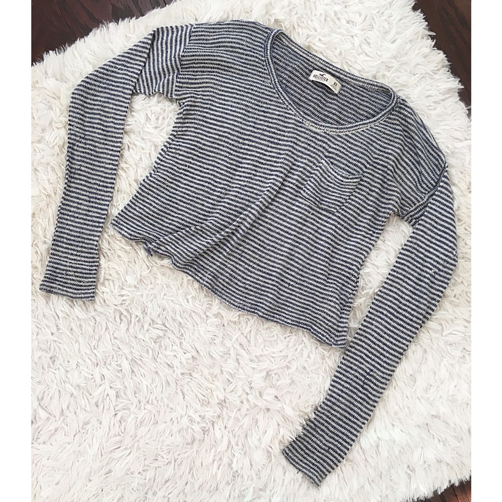 Hollister Co. Navy stripe Long Sleeve Flowy Crop